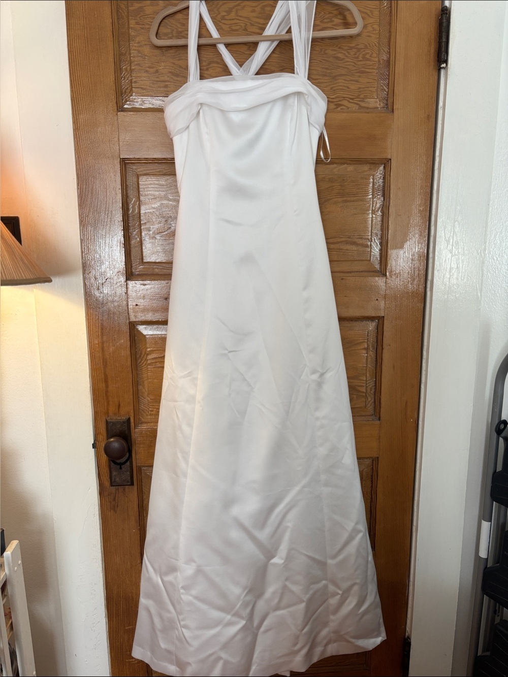 Viviana White Satin A-Line Wedding Dress with Straps